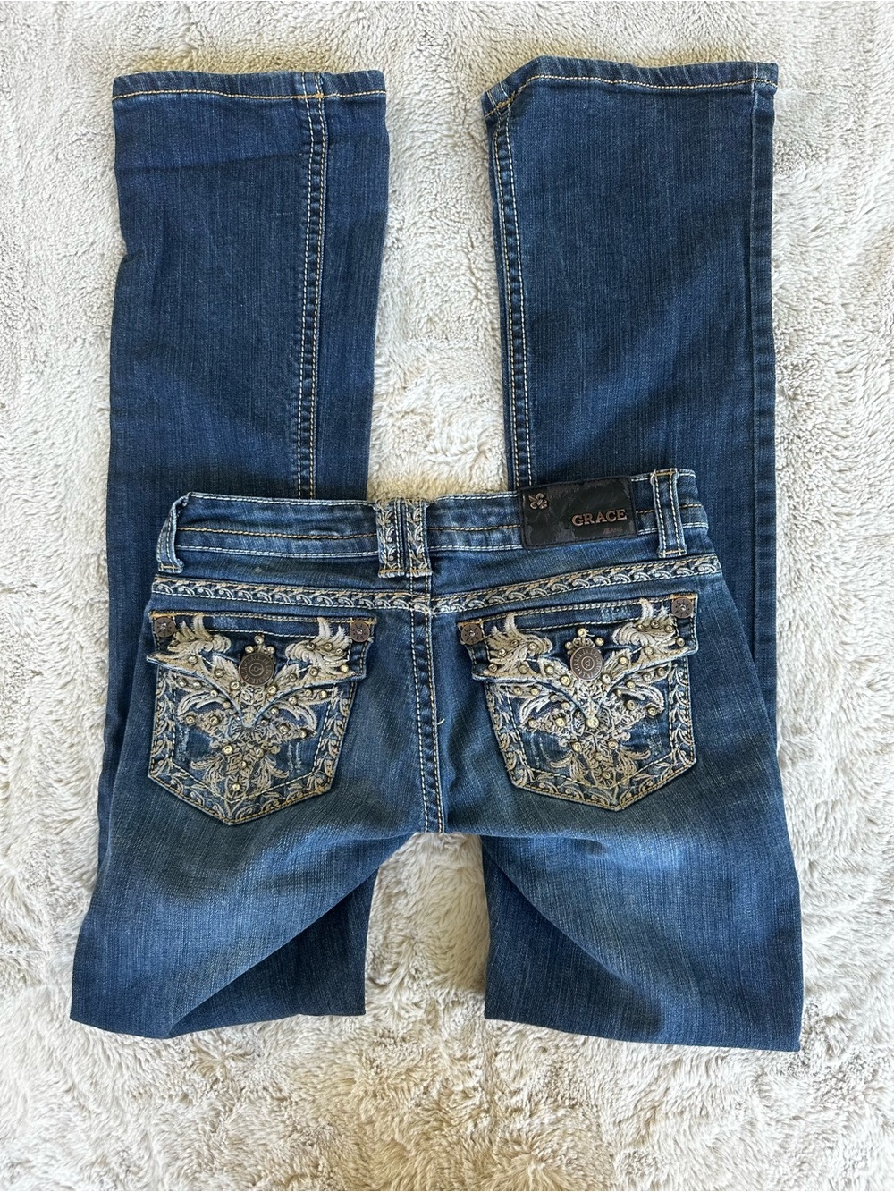 Grace Dark Blue Embroidered Boot Cut Jeans